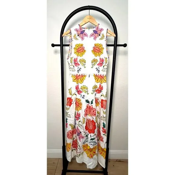 Farm Rio NEW Floral Insects Off White V Neck Sleeveless Maxi, M - Picture 4 of 10